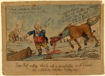 John Bull lager det han kaller en demonstrasjon, ca. 1815 (håndfarget etsning)